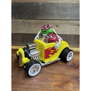 M&M Yellow Roadster Hot Rod Car Red & Green M&M Dispenser